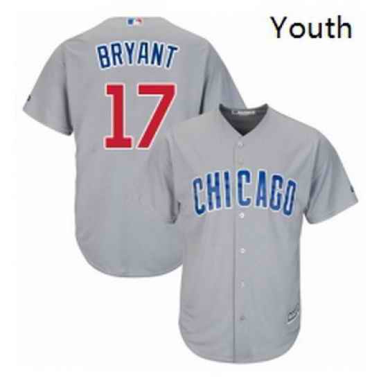 Youth Majestic Chicago Cubs 17 Kris Bryant Replica Grey Road Cool Base MLB Jersey